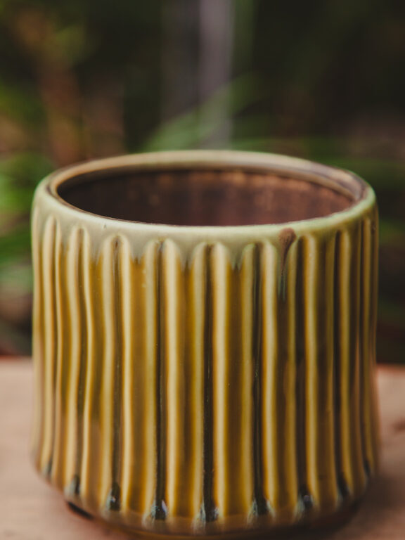 Zdjęcie doniczki lub oslonki: Osłonka Stripes Green 9 × 10 cm, ujęcie 1